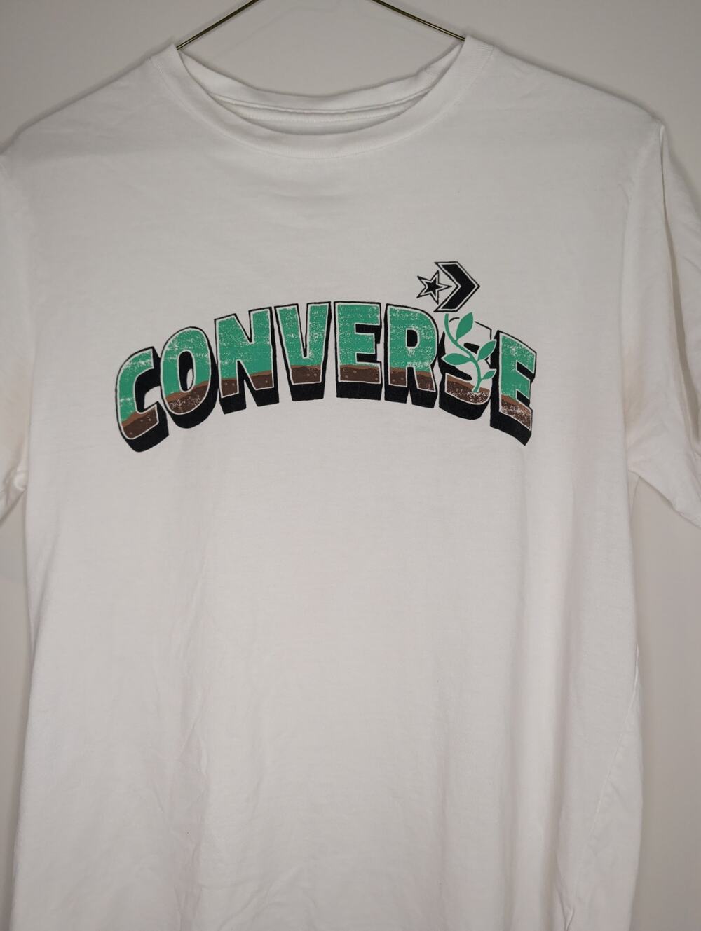 Converse Graphic Tee Shirt White Size Small S Plant Earth Chevron Star Logo Crew